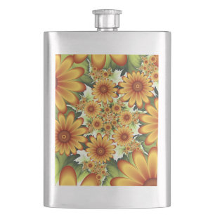 Floral Dream, Modern Abstract Flower Fractal Art Hip Flask