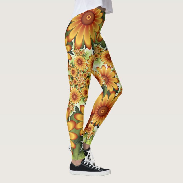 Floral Dream, Modern Abstract Flower Fractal Art Leggings (Right)