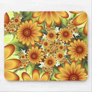 Floral Dream, Modern Abstract Flower Fractal Art Mouse Mat
