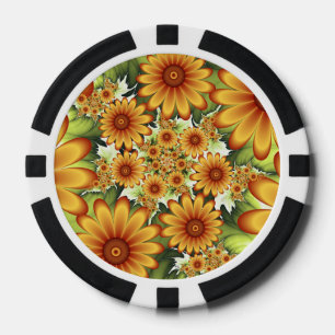 Floral Dream, Modern Abstract Flower Fractal Art Poker Chips