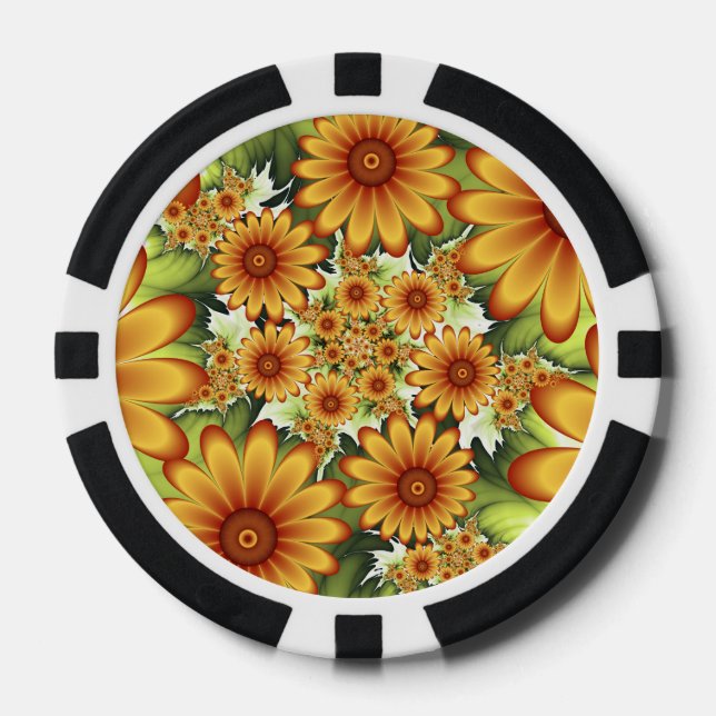 Floral Dream, Modern Abstract Flower Fractal Art Poker Chips (Front)