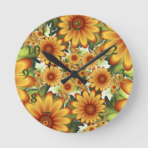 Floral Dream, Modern Abstract Flower Fractal Art Round Clock