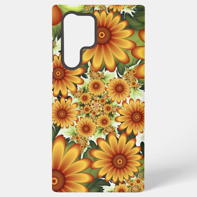 Floral Dream, Modern Abstract Flower Fractal Art Samsung Galaxy S22 Ultra Case (Back)