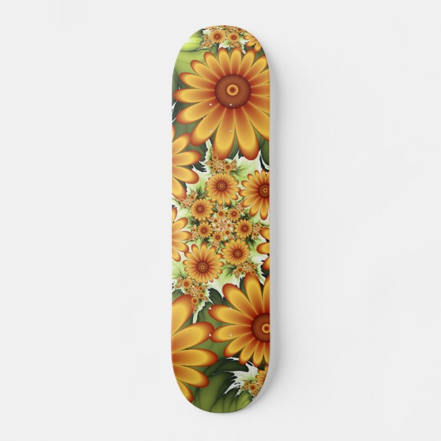 Floral Dream, Modern Abstract Flower Fractal Art Skateboard (Front)