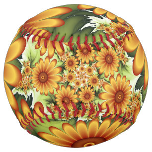 Floral Dream, Modern Abstract Flower Fractal Art Softball