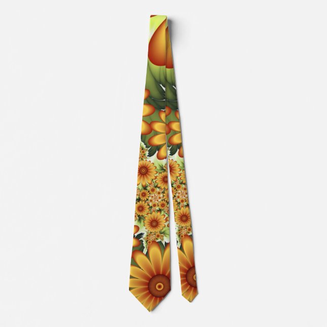 Floral Dream, Modern Abstract Flower Fractal Art Tie (Front)
