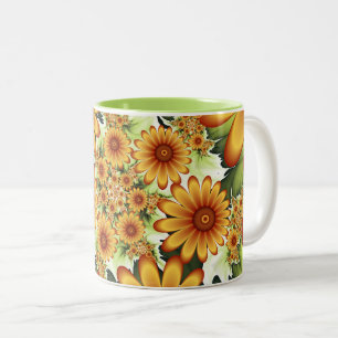 Floral Dream, Modern Abstract Flower Fractal Art Two-Tone Coffee Mug