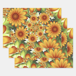Floral Dream, Modern Abstract Flower Fractal Art Wrapping Paper Sheet