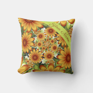 Floral Dream, Modern Abstract Flower Fractal Name Cushion