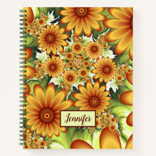 Floral Dream, Modern Abstract Flower Fractal Name Notebook