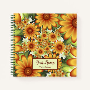 Floral Dream, Modern Abstract Flower Fractal Name Notebook