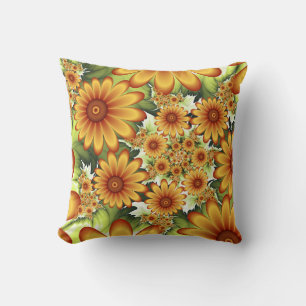Floral Dream, Modern Abstract Flowers Fractal Art Cushion