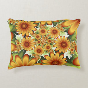 Floral Dream, Modern Abstract Flowers Fractal Art Decorative Cushion