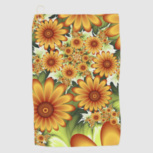 Floral Dream, Modern Abstract Flowers Fractal Art Golf Towel