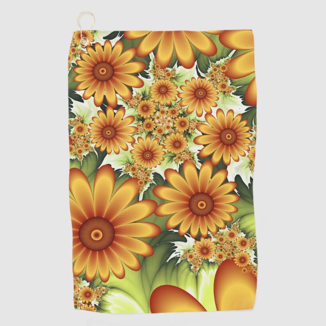 Floral Dream, Modern Abstract Flowers Fractal Art Golf Towel (Front)