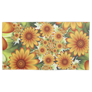 Floral Dream, Modern Abstract Flowers Fractal Art Pillowcase