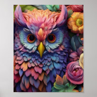 Floral Dream Owl – Colourful Fantasy Bird Art