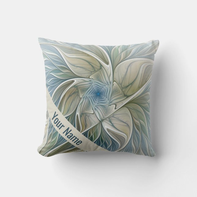 Floral Dream Pattern Abstract Art Blue Khaki Name Cushion (Front)