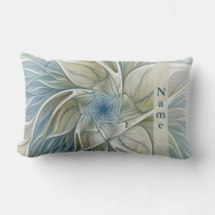 Floral Dream Pattern Abstract Art Blue Khaki Name Lumbar Cushion