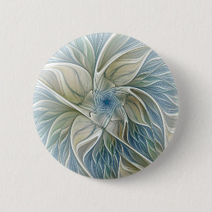 Floral Dream Pattern Abstract Blue Khaki Fractal 6 Cm Round Badge