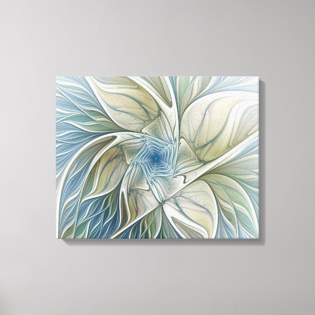 Floral Dream Pattern Abstract Blue Khaki Fractal Canvas Print (Front)