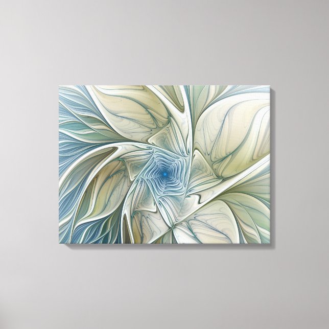 Floral Dream Pattern Abstract Blue Khaki Fractal Canvas Print (Front)