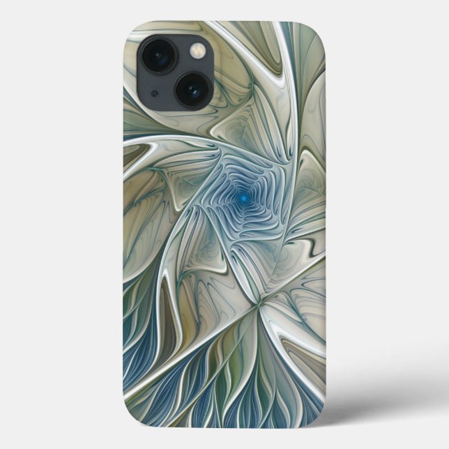 Floral Dream Pattern Abstract Blue Khaki Fractal Case-Mate iPhone Case (Back)
