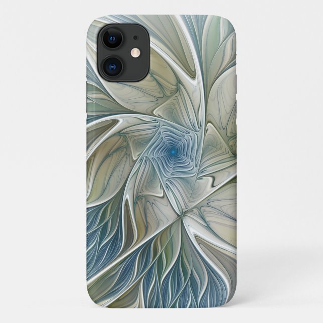 Floral Dream Pattern Abstract Blue Khaki Fractal Case-Mate iPhone Case (Back)