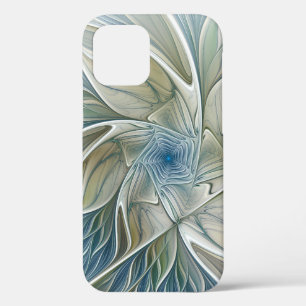 Floral Dream Pattern Abstract Blue Khaki Fractal iPhone 12 Case
