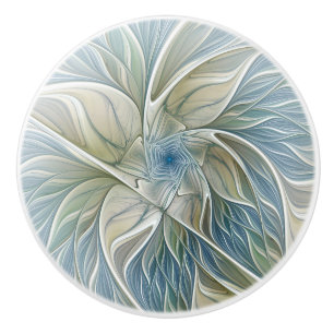 Floral Dream Pattern Abstract Blue Khaki Fractal Ceramic Knob