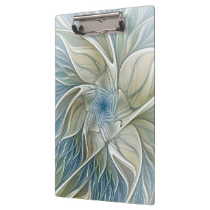 Floral Dream Pattern Abstract Blue Khaki Fractal Clipboard