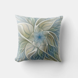 Floral Dream Pattern Abstract Blue Khaki Fractal Cushion