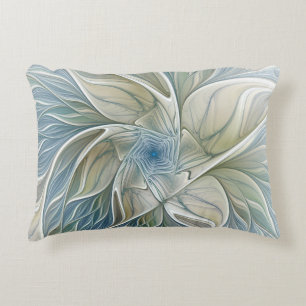 Floral Dream Pattern Abstract Blue Khaki Fractal Decorative Cushion