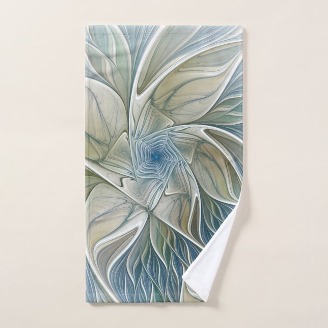 Floral Dream Pattern Abstract Blue Khaki Fractal Hand Towel (Hand Towel)