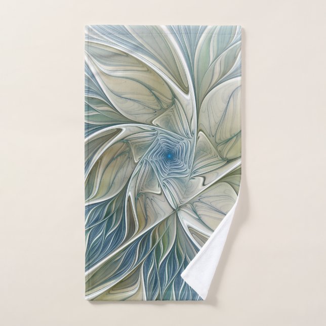 Floral Dream Pattern Abstract Blue Khaki Fractal Hand Towel (Hand Towel)