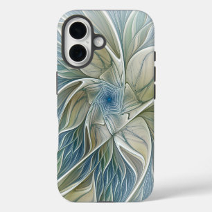 Floral Dream Pattern Abstract Blue Khaki Fractal iPhone 16 Case