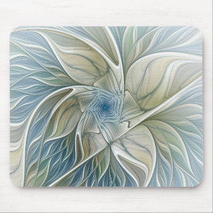 Floral Dream Pattern Abstract Blue Khaki Fractal Mouse Mat