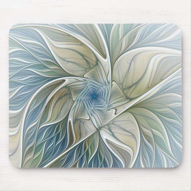 Floral Dream Pattern Abstract Blue Khaki Fractal Mouse Mat (Front)