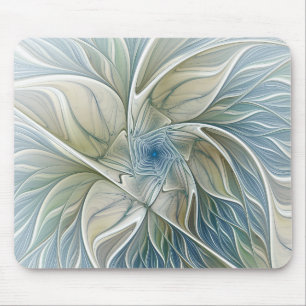 Floral Dream Pattern Abstract Blue Khaki Fractal Mouse Mat