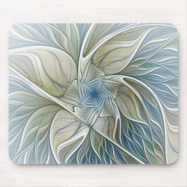 Floral Dream Pattern Abstract Blue Khaki Fractal Mouse Mat (Front)