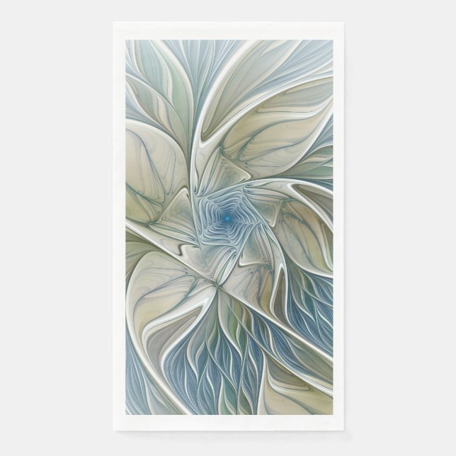 Floral Dream Pattern Abstract Blue Khaki Fractal Napkin (Front)