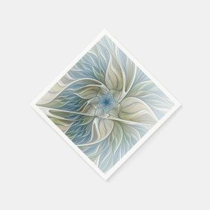Floral Dream Pattern Abstract Blue Khaki Fractal Napkin
