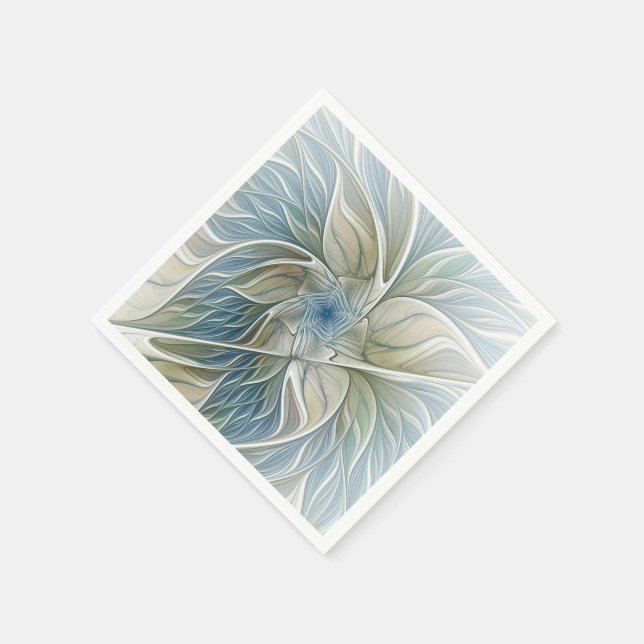 Floral Dream Pattern Abstract Blue Khaki Fractal Napkin (Corner)