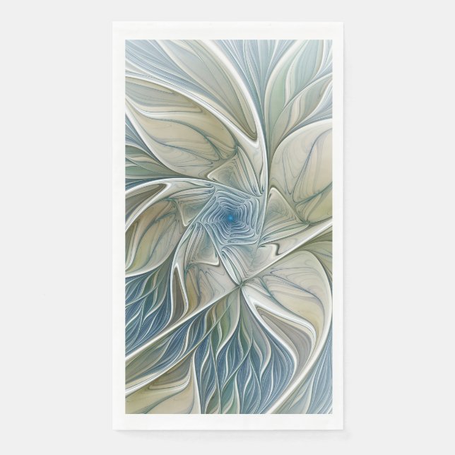 Floral Dream Pattern Abstract Blue Khaki Fractal Napkin (Front)