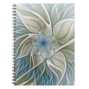 Floral Dream Pattern Abstract Blue Khaki Fractal Notebook