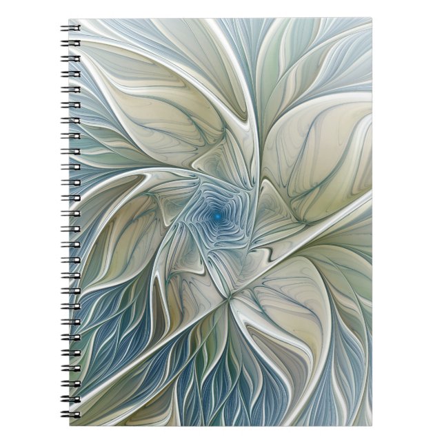 Floral Dream Pattern Abstract Blue Khaki Fractal Notebook (Front)