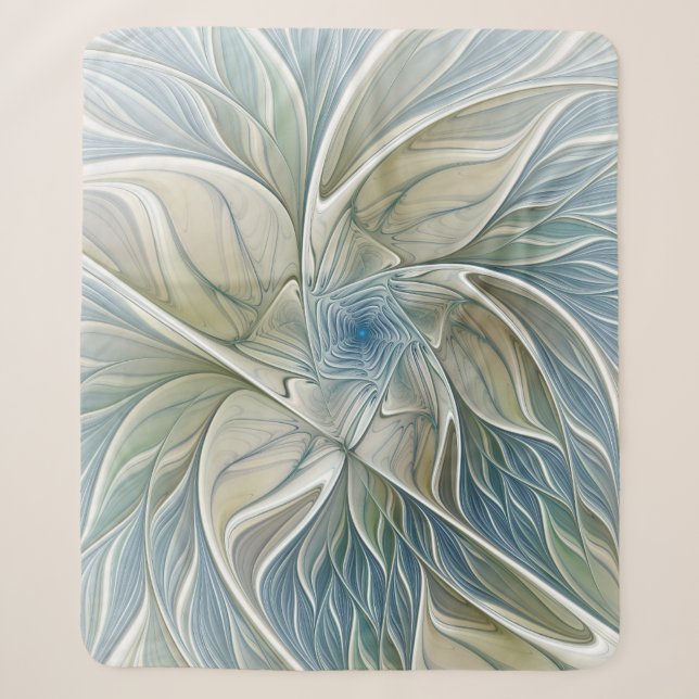 Floral Dream Pattern Abstract Blue Khaki Fractal Sherpa Blanket (Front)