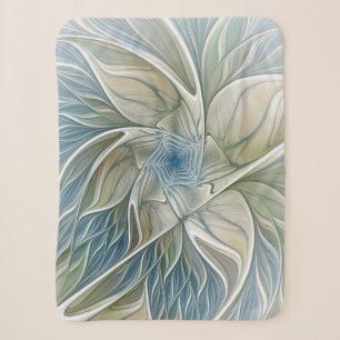 Floral Dream Pattern Abstract Blue Khaki Fractal Sherpa Blanket