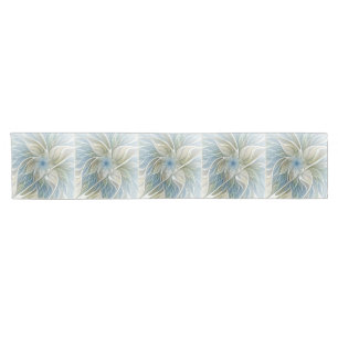 Floral Dream Pattern Abstract Blue Khaki Fractal Short Table Runner