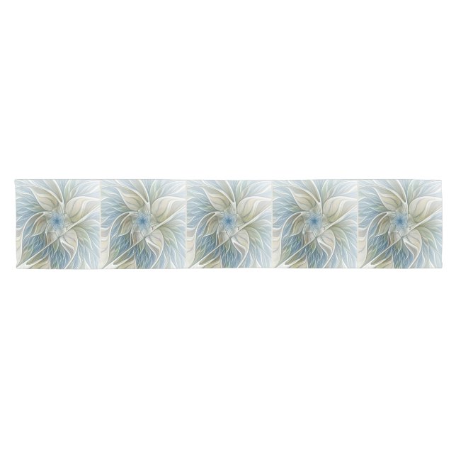 Floral Dream Pattern Abstract Blue Khaki Fractal Short Table Runner (Horizontal)